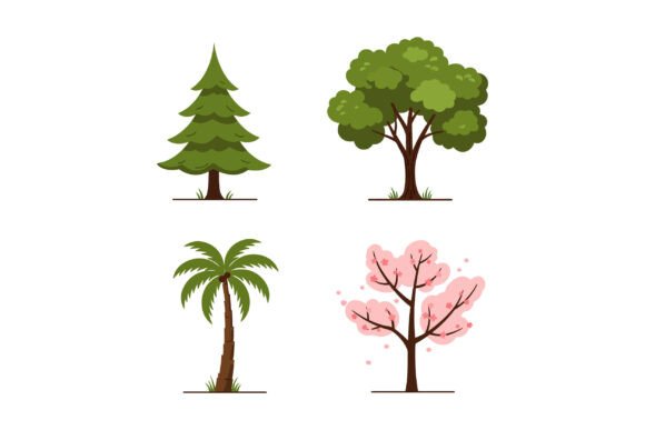 Download Four Distinct Tree Types Showcasing Pine - Premium Resources
