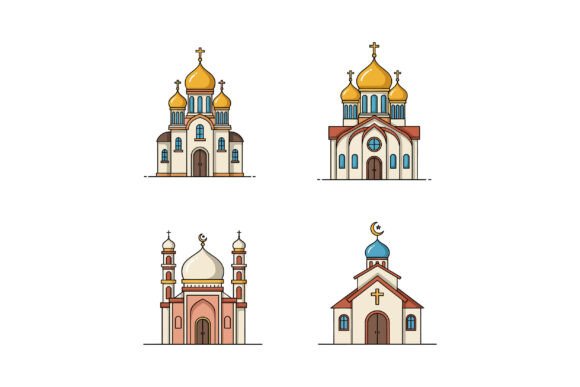 Download Four Distinct Religious Buildings Illust - Premium Resources