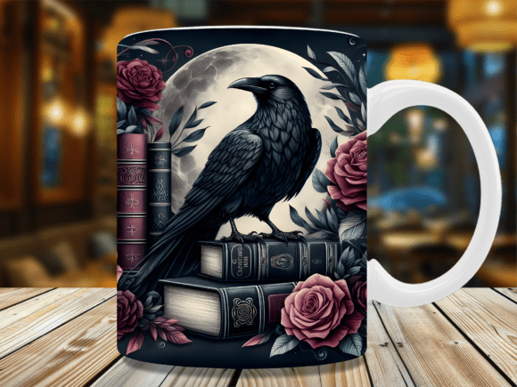 Download Dark Raven on Old Books Mug Wrap - Mug Collection