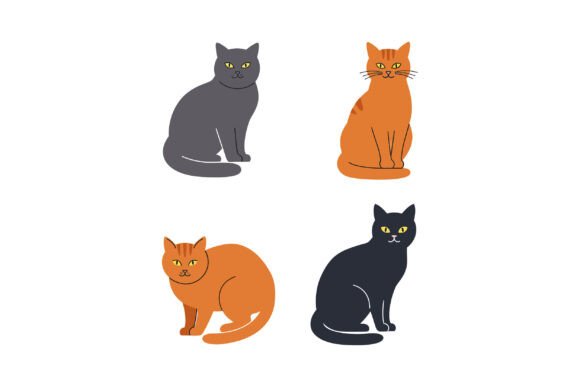 Download Four Distinct Sitting Cats in Flat Desig - Premium Resources